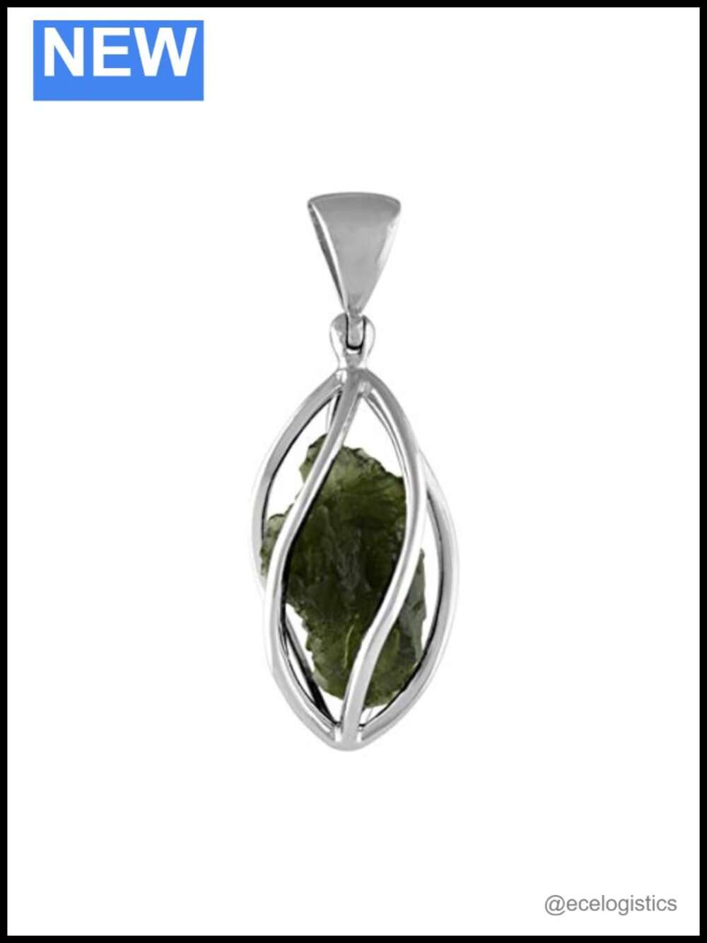 Moldavite Sterling Silver 5 Wire Cage Pendant Handcrafted 35mm